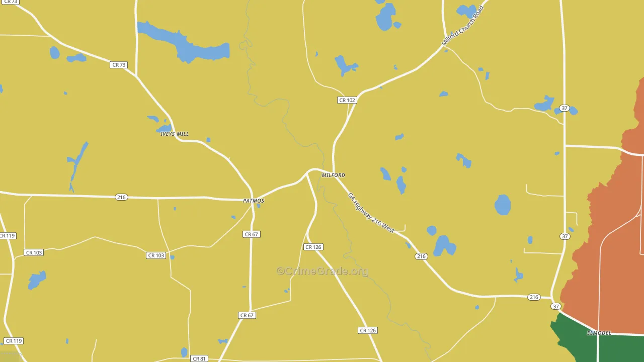 Milford, GA Map of Vandalism Rates
