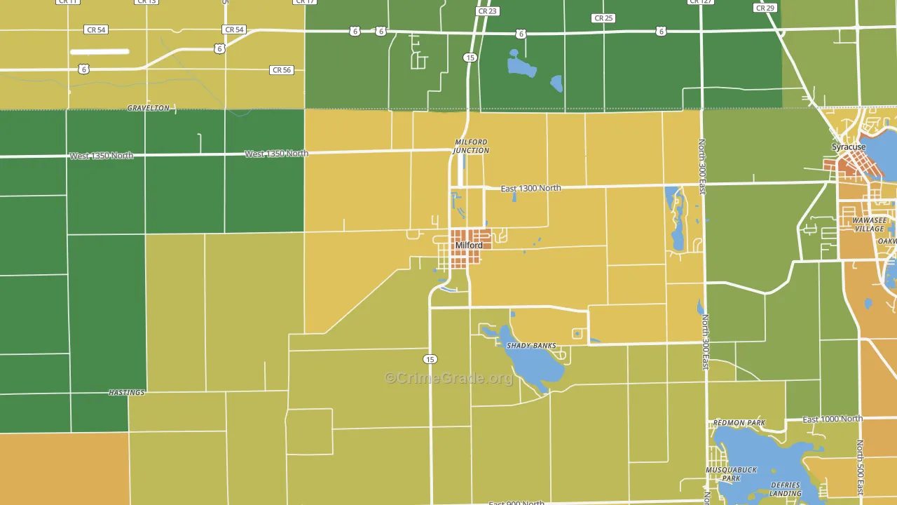 Milford, IN Map of Vandalism Rates