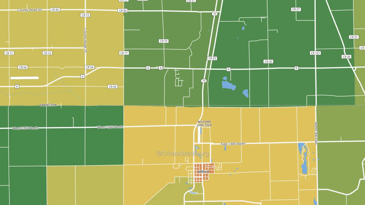 Milford Junction, IN Map of Vandalism Rates