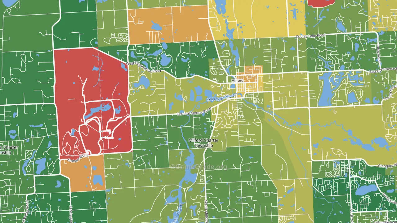 Milford, MI Map of Vandalism Rates