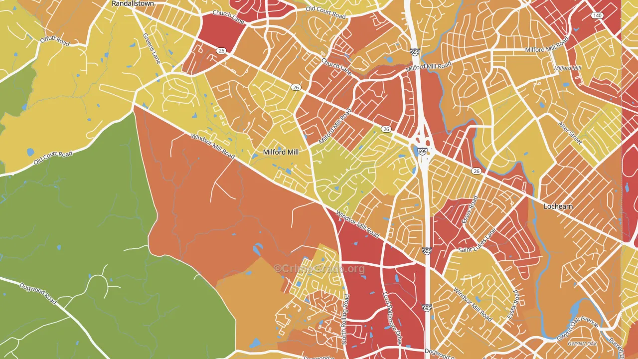 Milford Mill, MD Map of Vandalism Rates