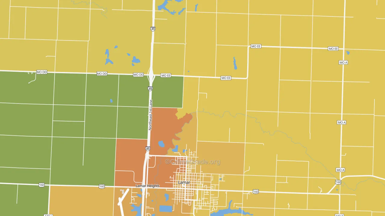 Milford, MO Map of Vandalism Rates