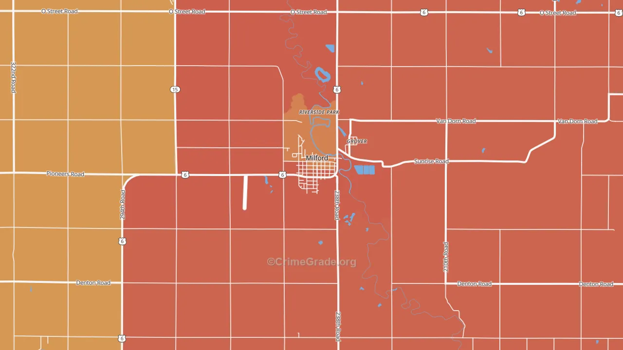 Milford, NE Map of Vandalism Rates