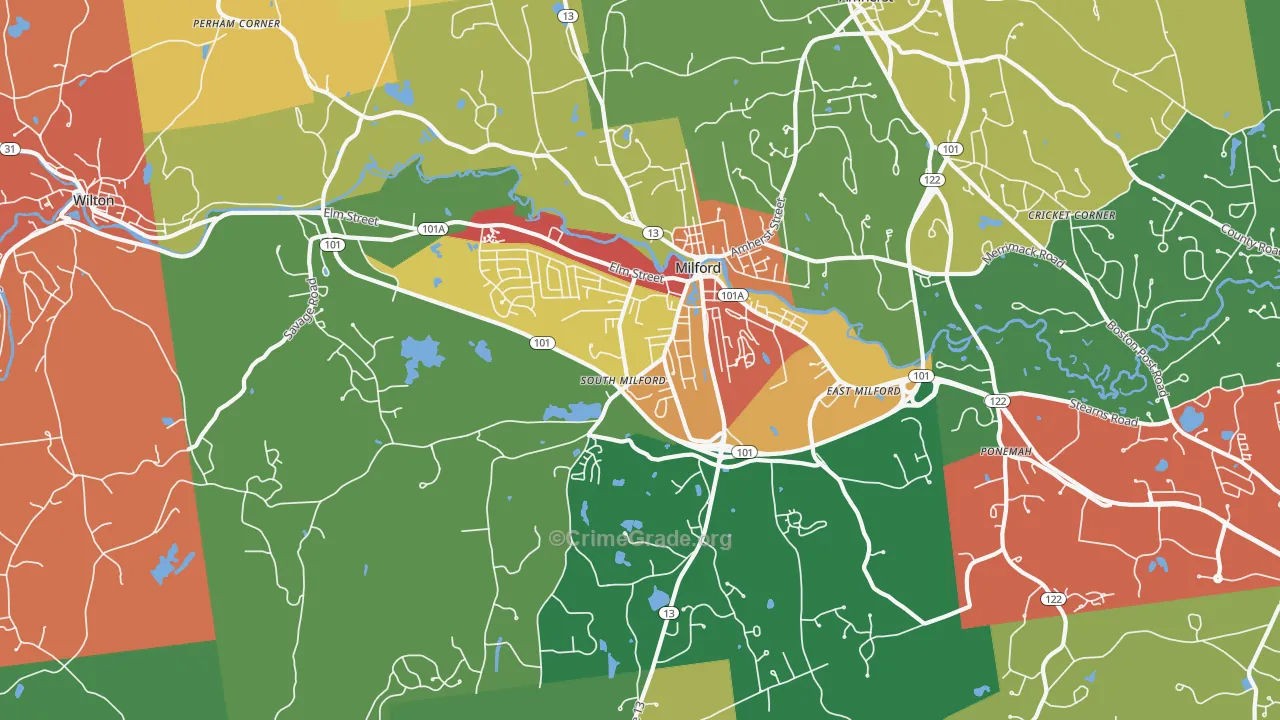 Milford, NH Map of Vandalism Rates