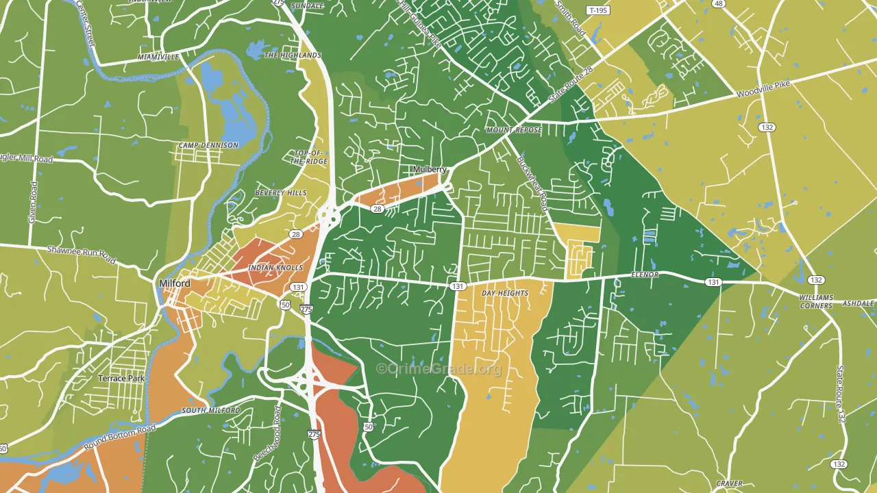 Milford, OH Map of Vandalism Rates