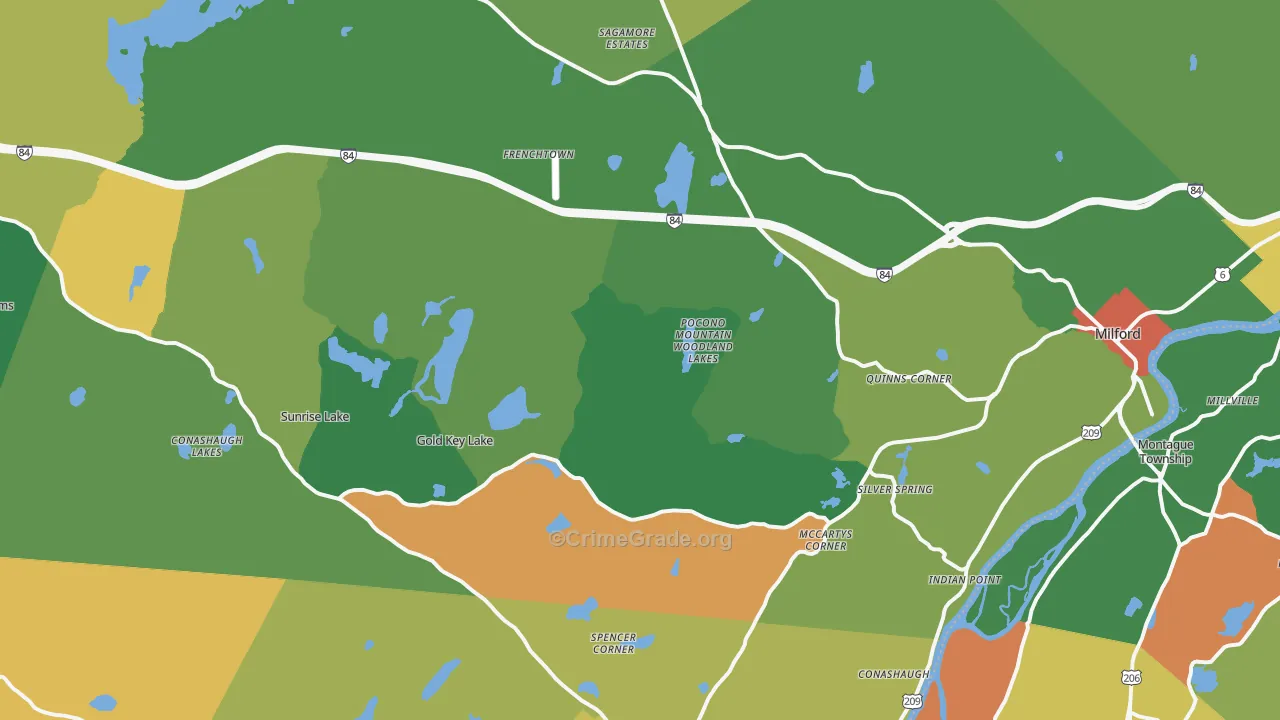 Milford, PA Map of Vandalism Rates