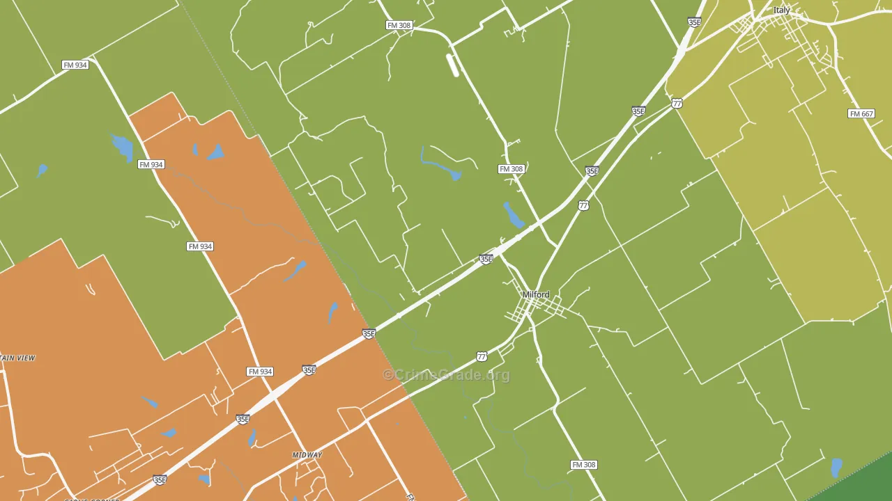 Milford, TX Map of Vandalism Rates