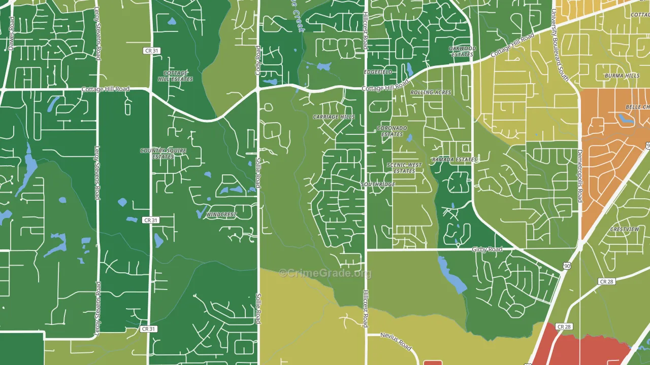 Milkhouse, Mobile, AL Map of Vandalism Rates