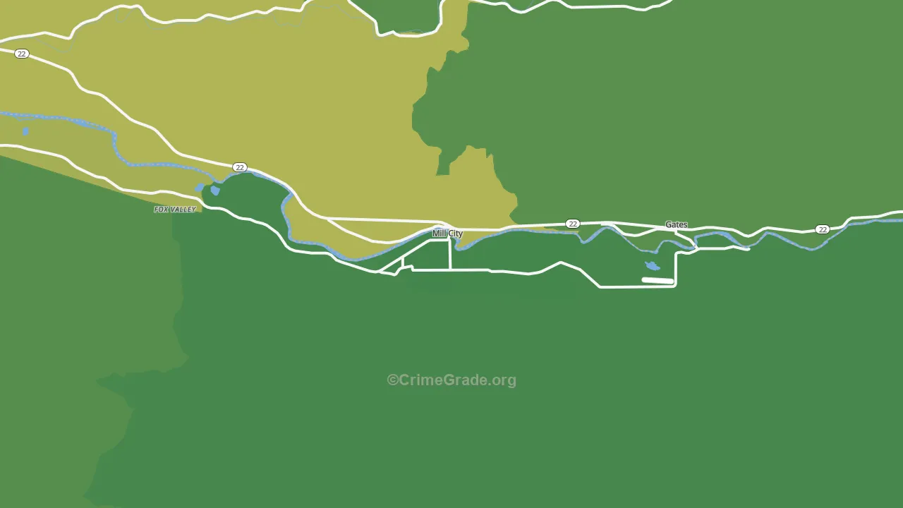 Mill City, OR Map of Vandalism Rates