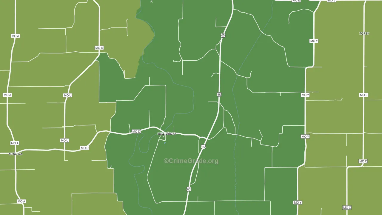 Mill Grove, MO Map of Vandalism Rates