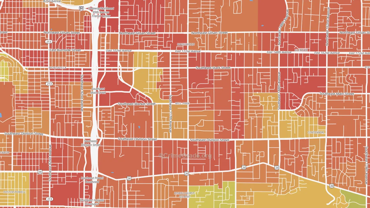 Mill Park, Portland, OR Map of Vandalism Rates