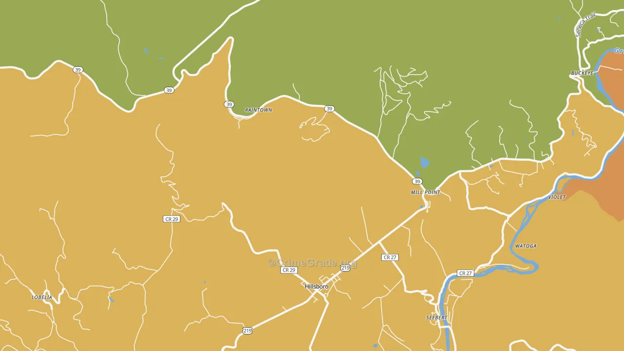 Mill Point, WV Map of Vandalism Rates