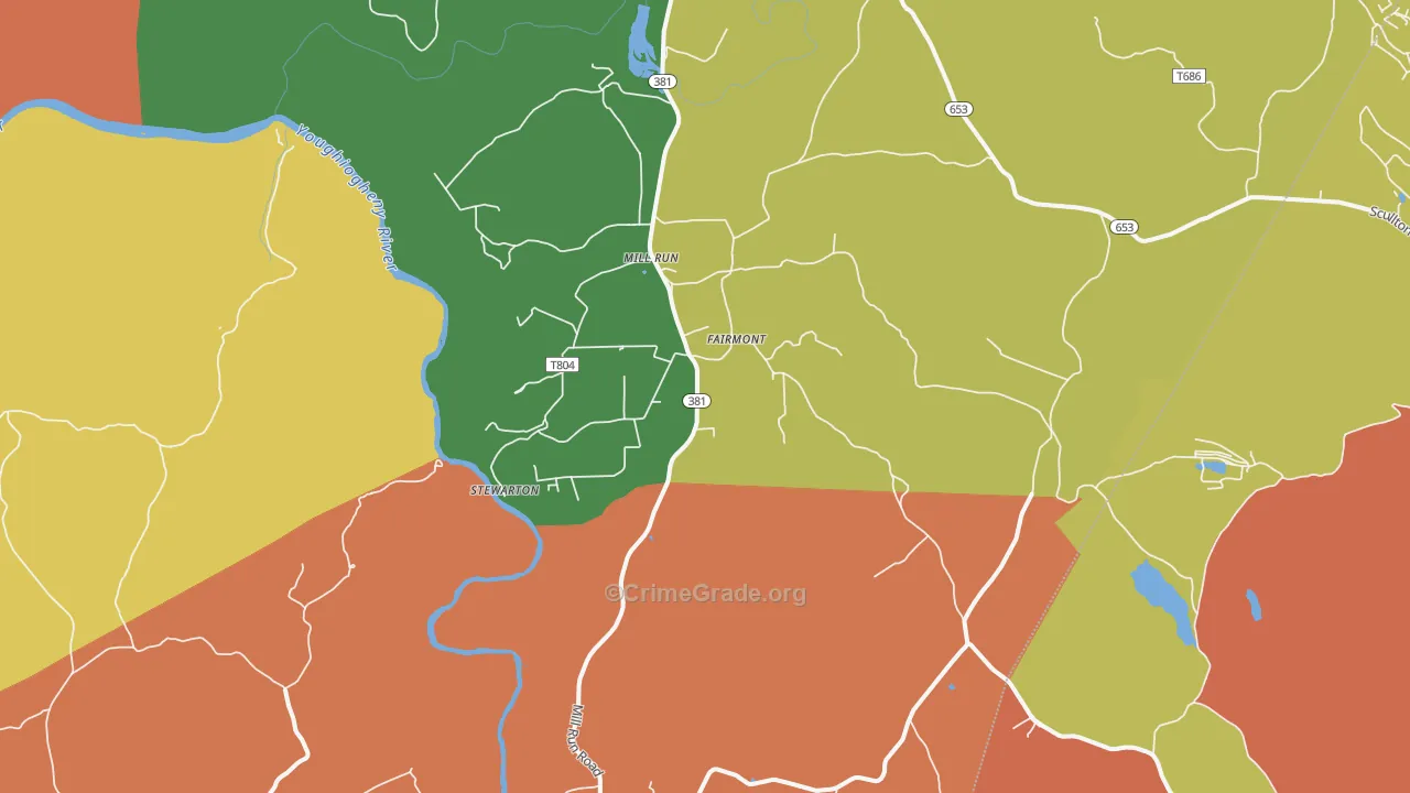 Mill Run, PA Map of Vandalism Rates