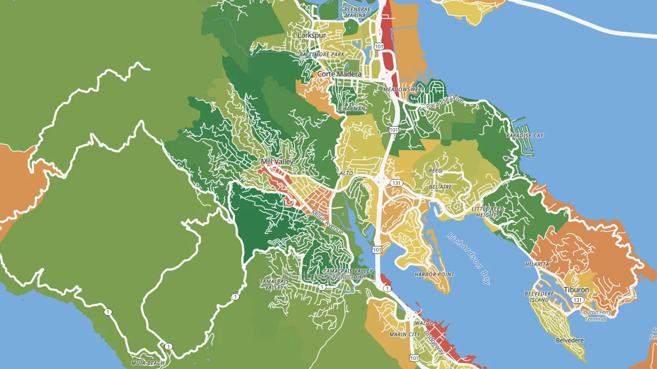 Mill Valley, CA Map of Vandalism Rates