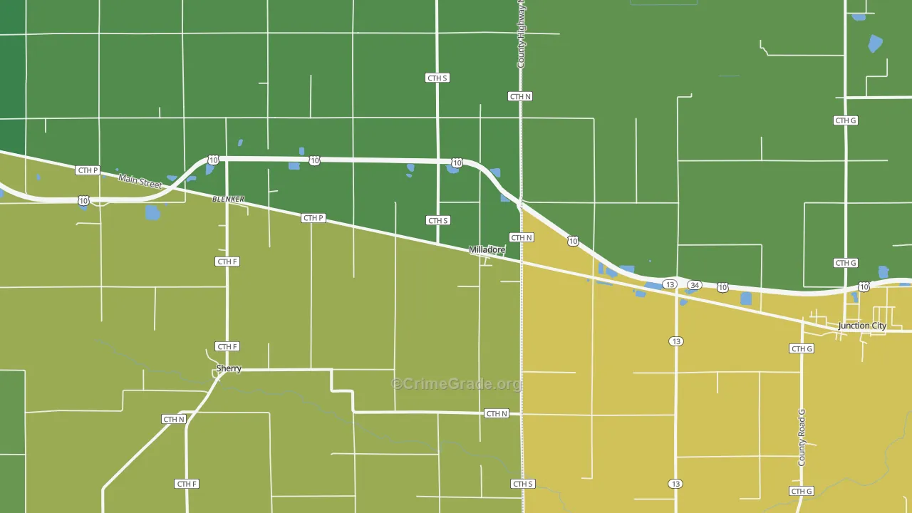 Milladore, WI Map of Vandalism Rates