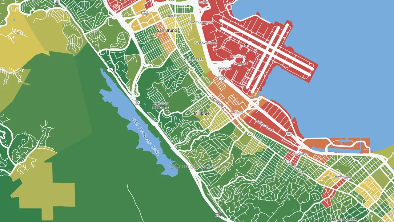 Millbrae, CA Map of Vandalism Rates