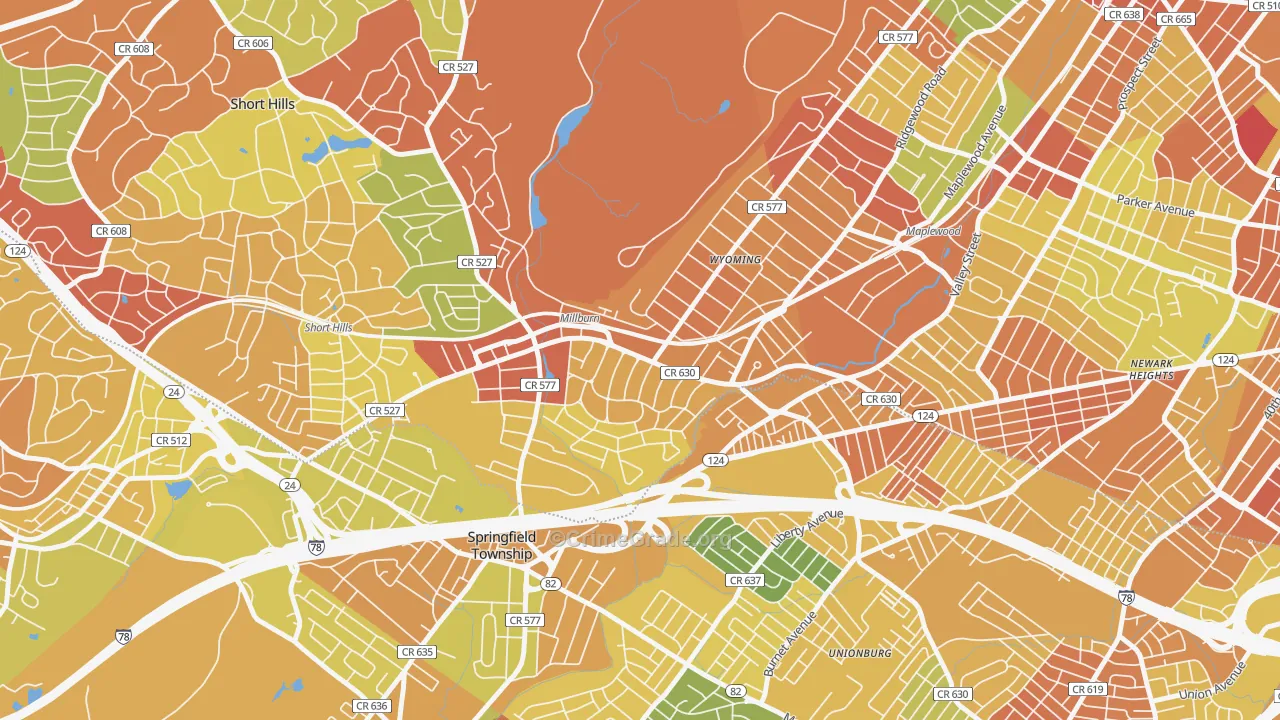 Millburn, NJ Map of Vandalism Rates
