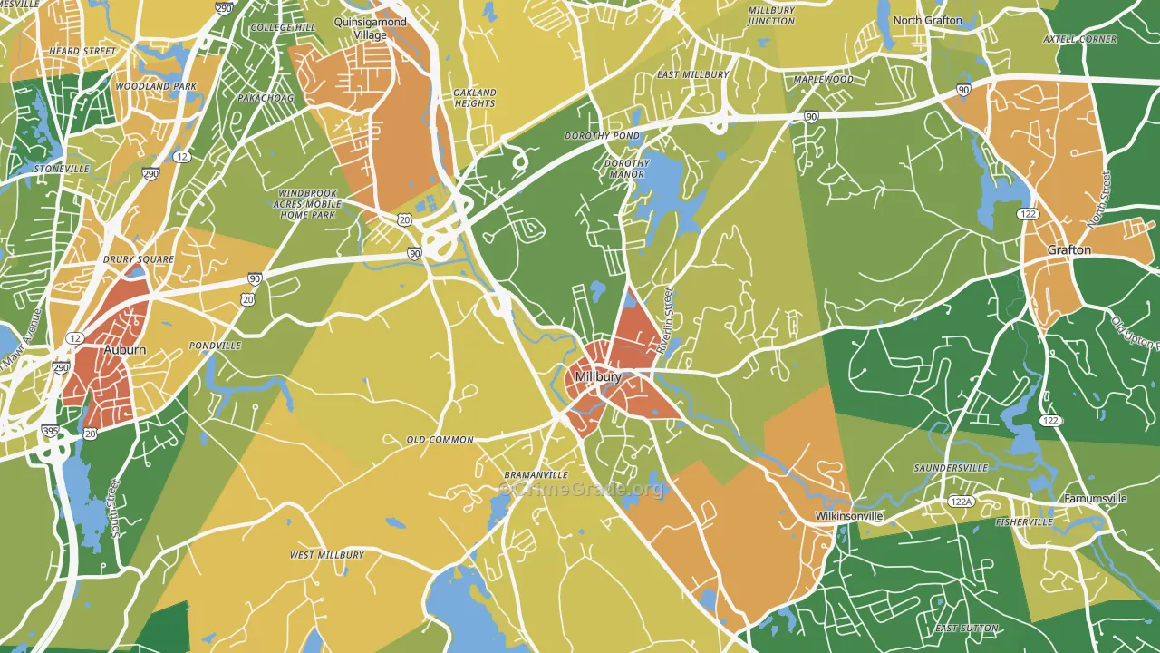 Millbury, MA Map of Vandalism Rates