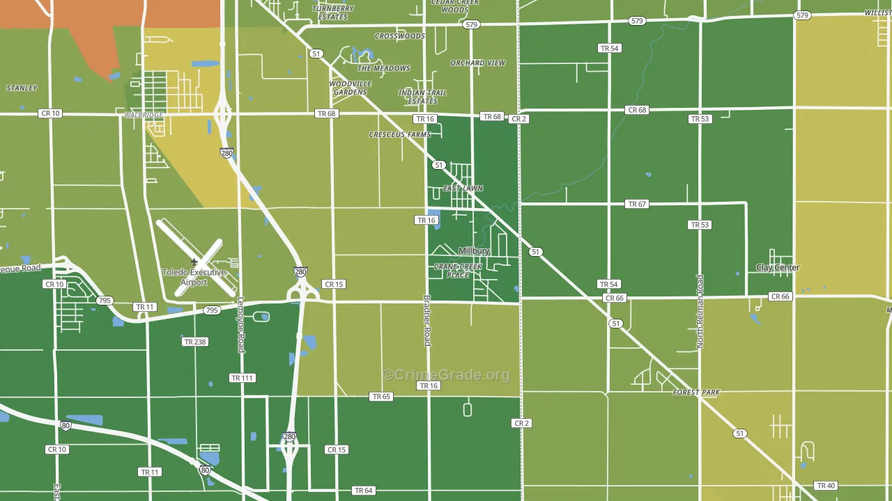 Millbury, OH Map of Vandalism Rates