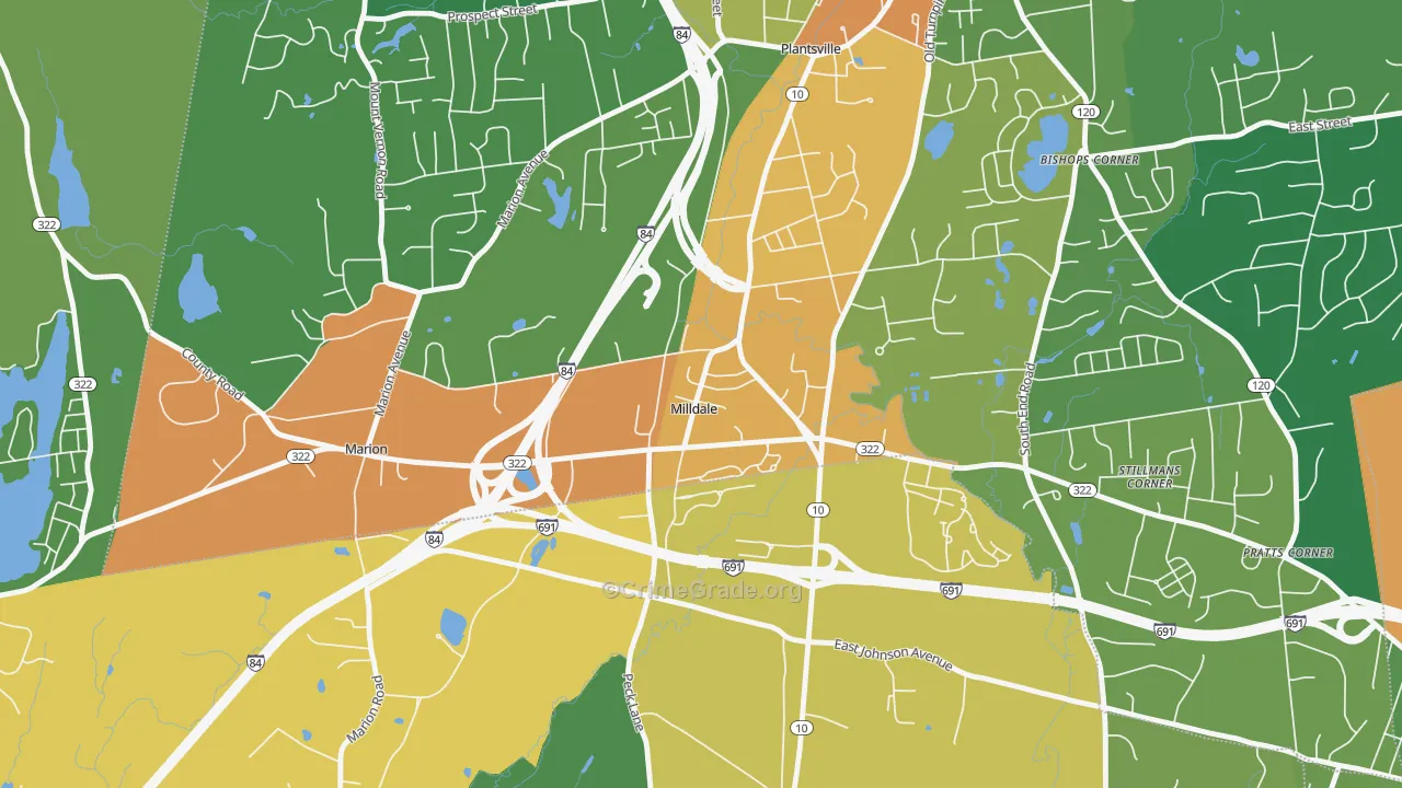 Milldale, CT Map of Vandalism Rates