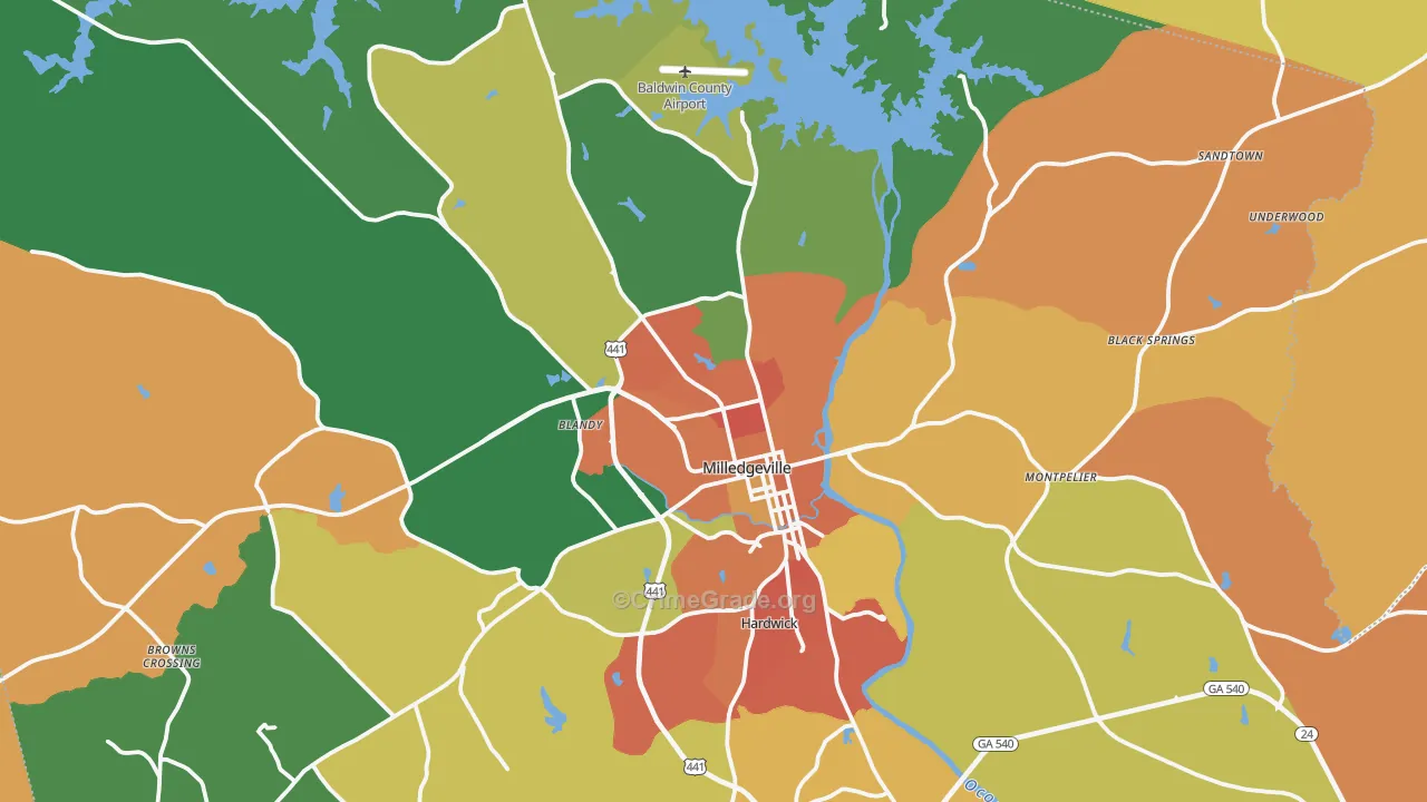 Milledgeville, GA Map of Vandalism Rates