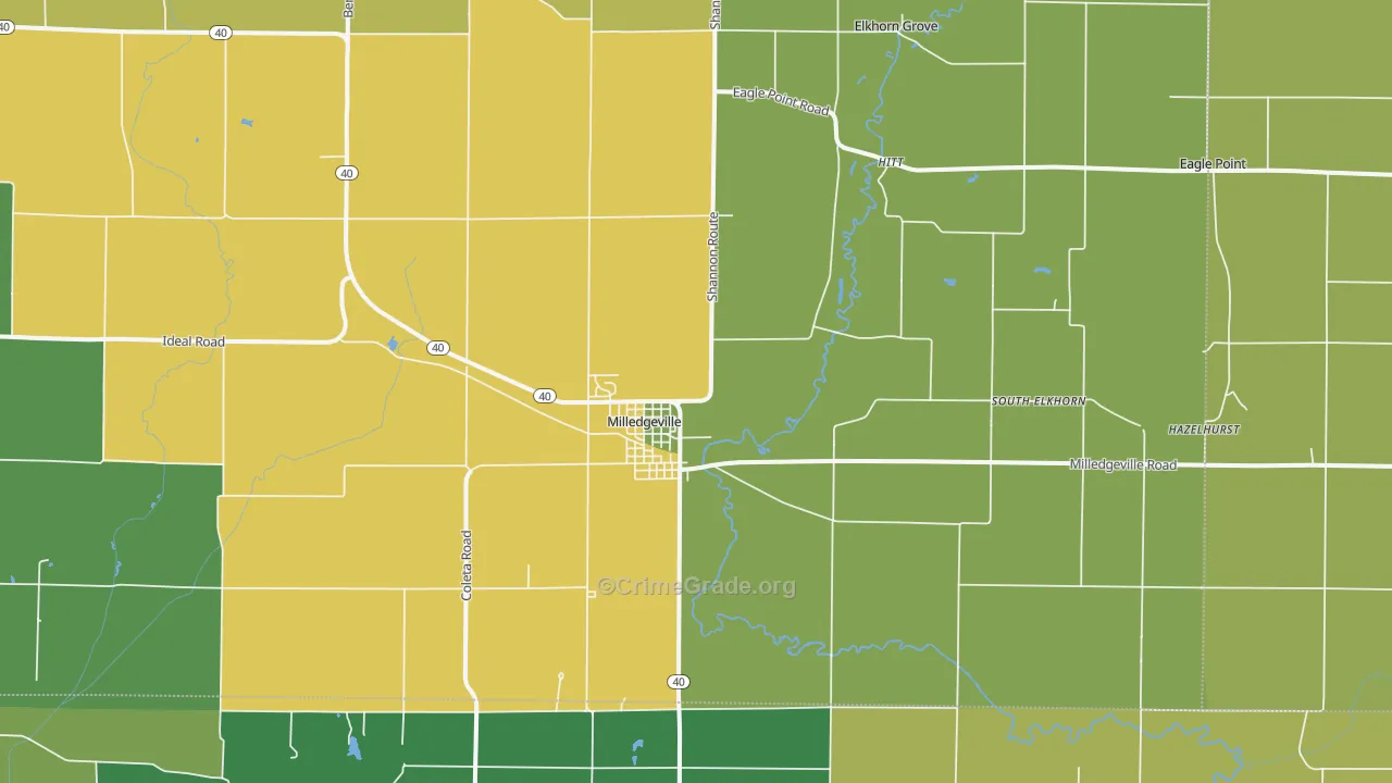 Milledgeville, IL Map of Vandalism Rates