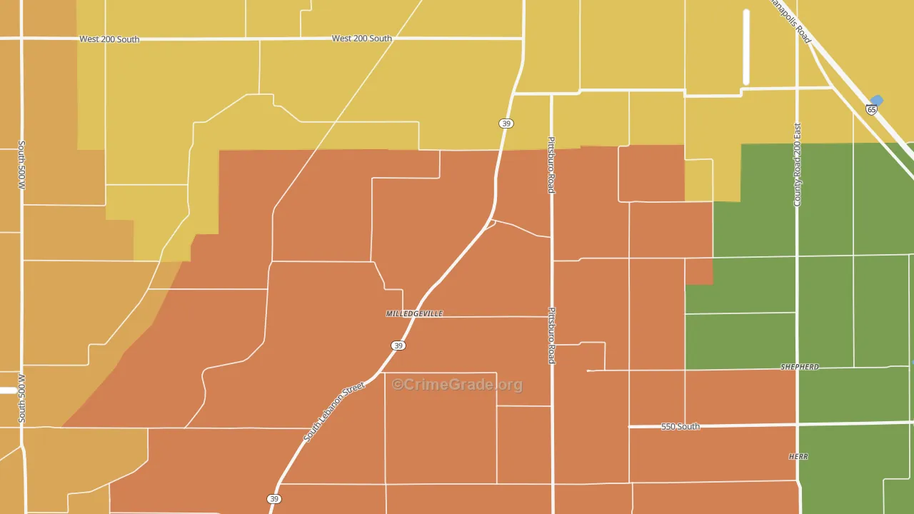 Milledgeville, IN Map of Vandalism Rates