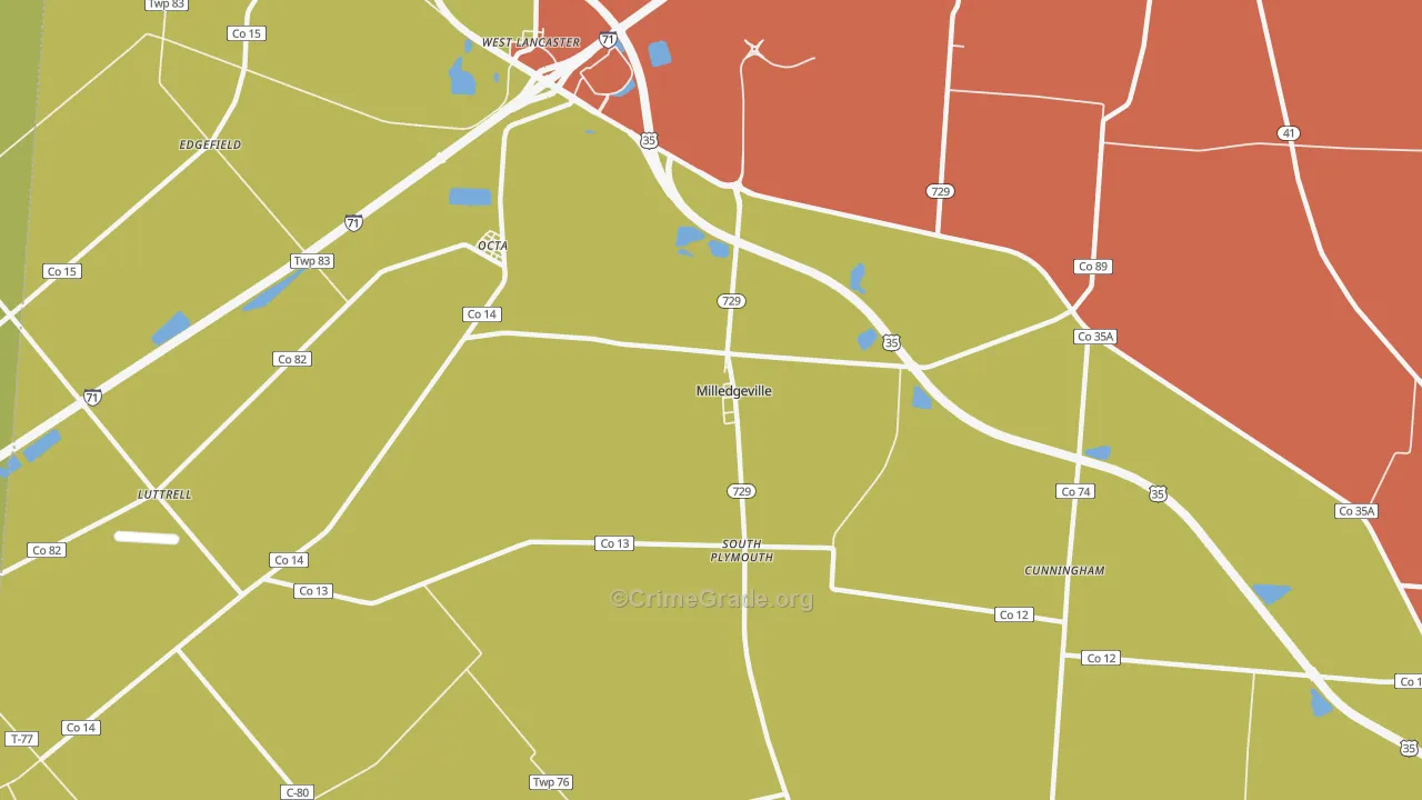 Milledgeville, OH Map of Vandalism Rates