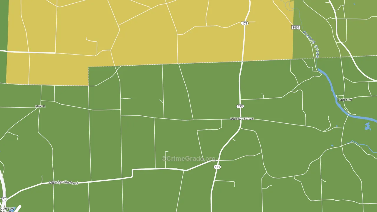 Milledgeville, PA Map of Vandalism Rates