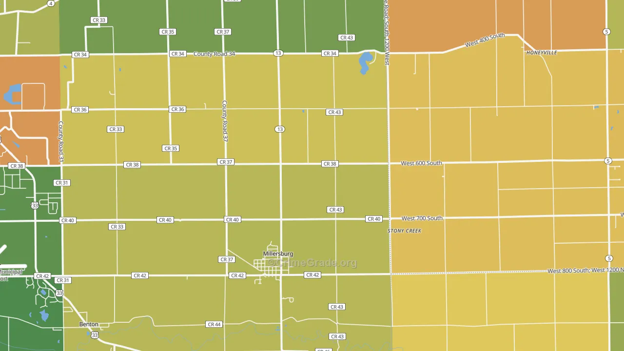 Millersburg, IN Map of Vandalism Rates