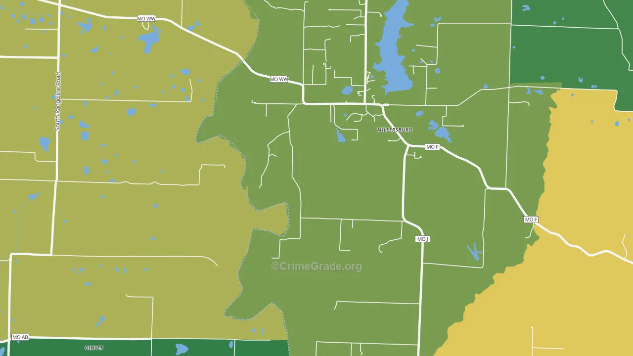 Millersburg, MO Map of Vandalism Rates