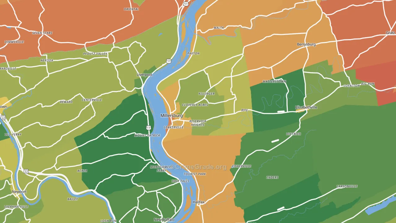 Millersburg, PA Map of Vandalism Rates