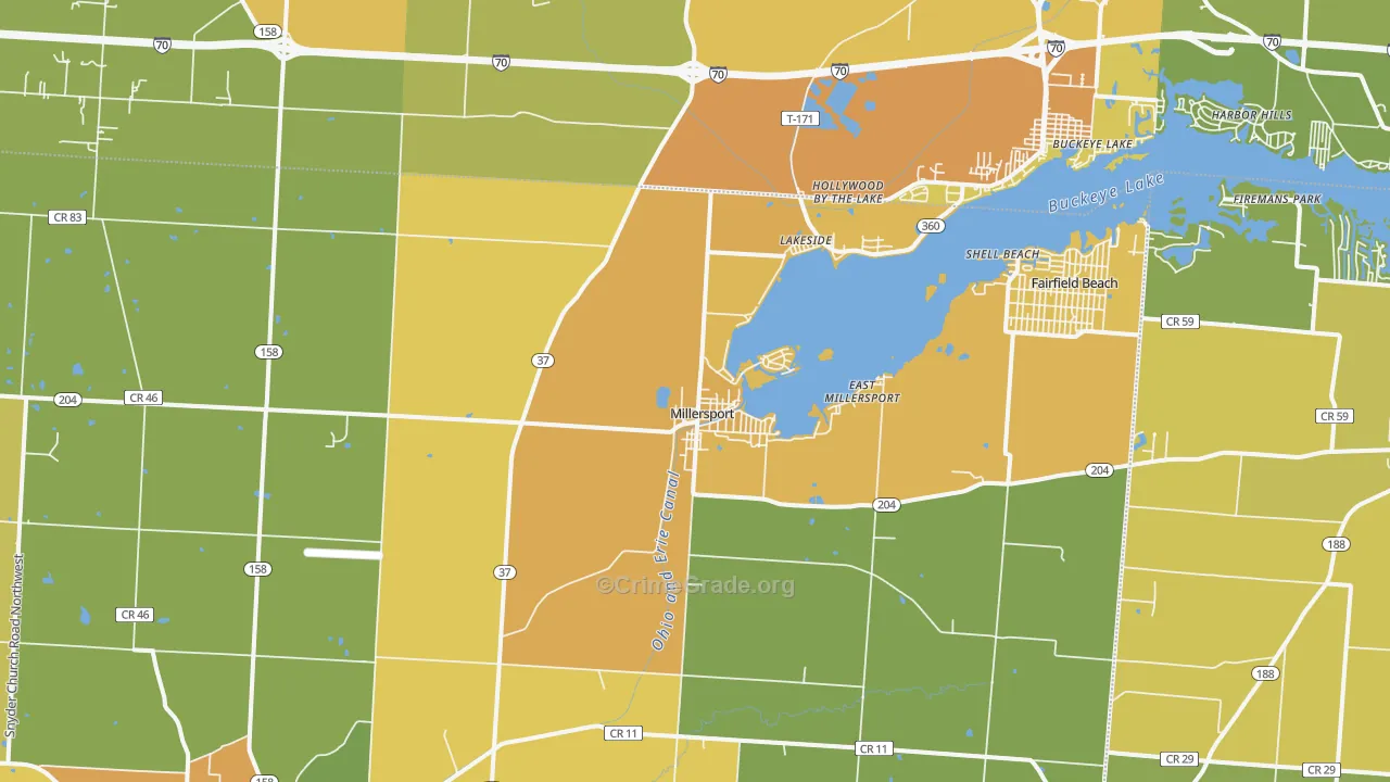Millersport, OH Map of Vandalism Rates
