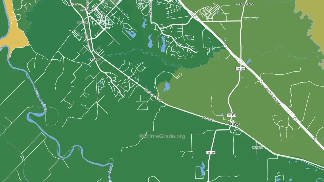 Millican, TX Map of Vandalism Rates