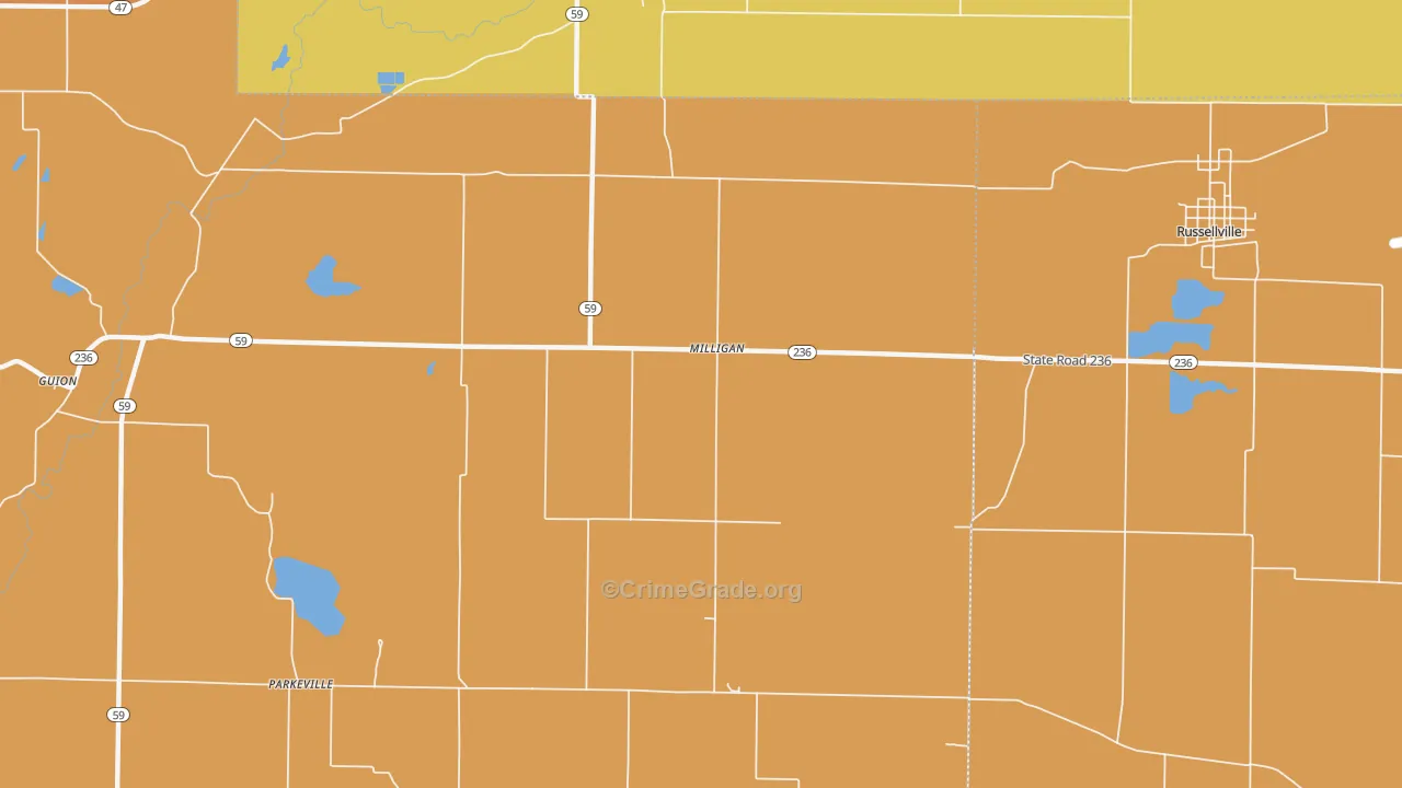 Milligan, IN Map of Vandalism Rates