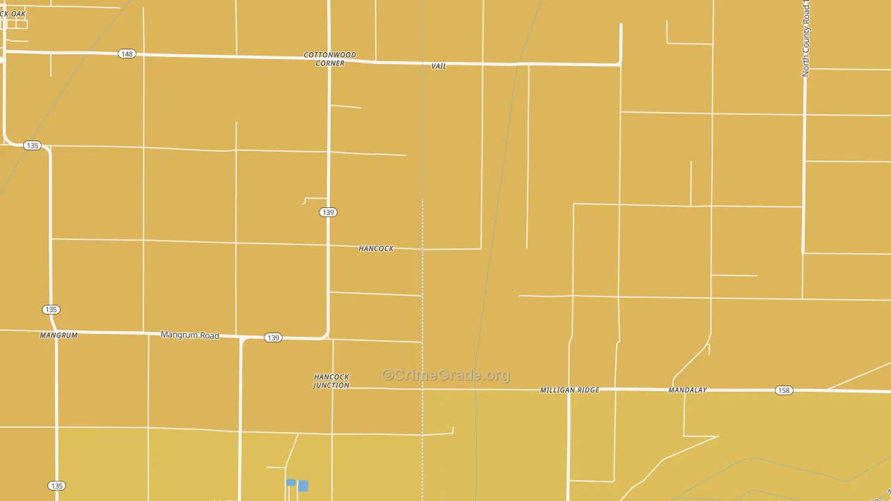 Milligan Ridge, AR Map of Vandalism Rates