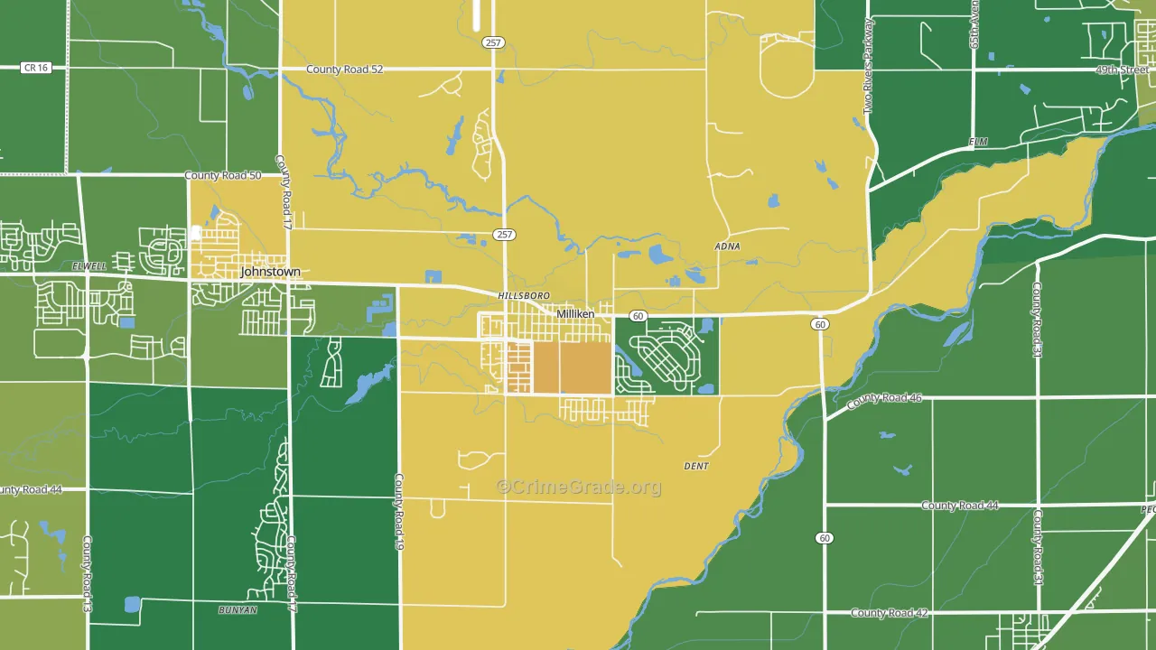 Milliken, CO Map of Vandalism Rates
