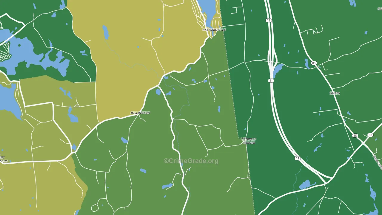 Millington, CT Map of Vandalism Rates