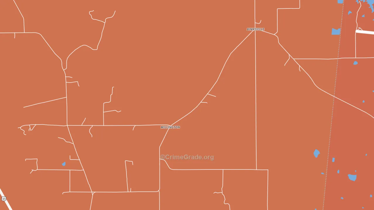 Millington, MS Map of Vandalism Rates