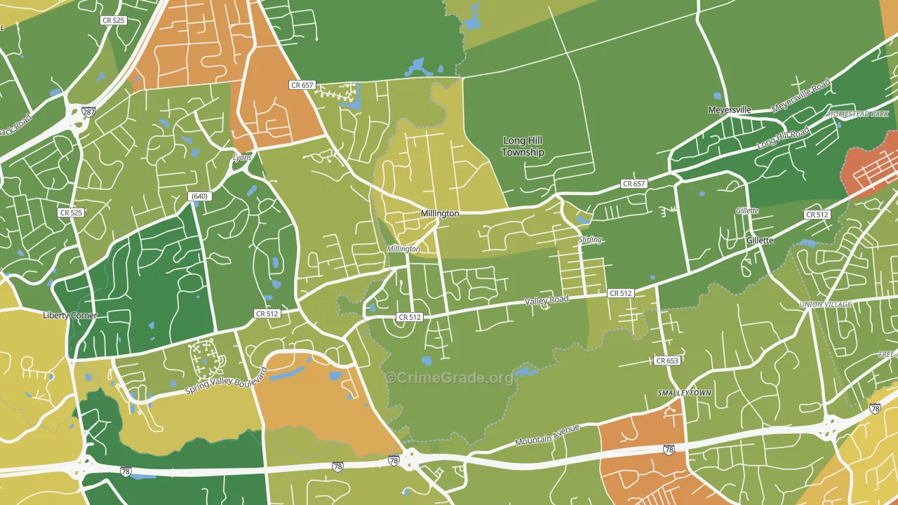 Millington, NJ Map of Vandalism Rates