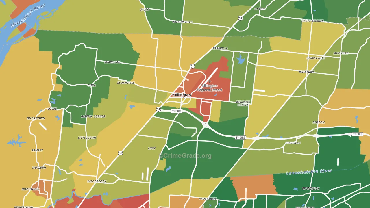 Millington, TN Map of Vandalism Rates