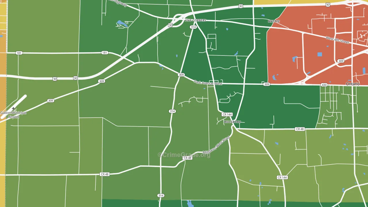 Millsboro, OH Map of Vandalism Rates