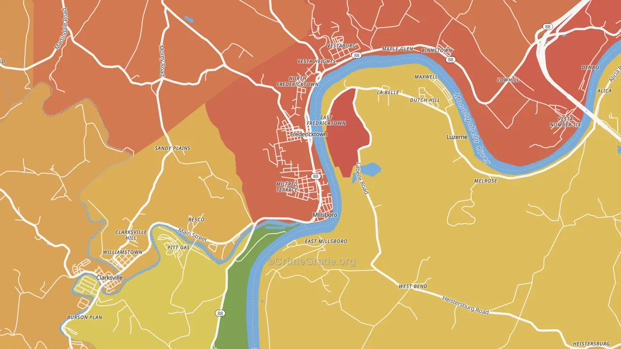 Millsboro, PA Map of Vandalism Rates