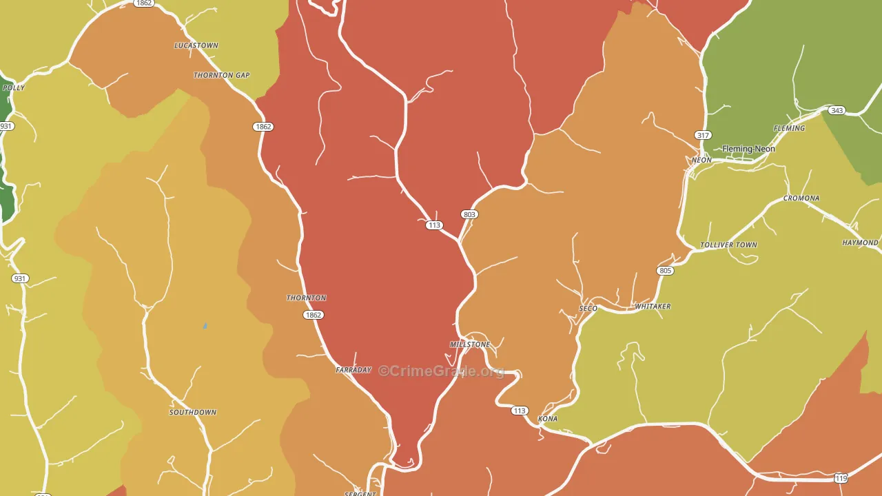 Millstone, KY Map of Vandalism Rates