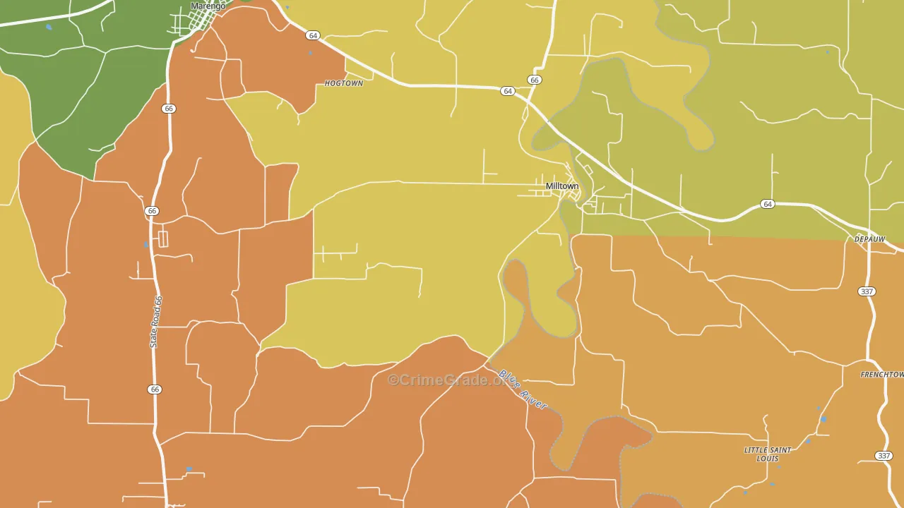 Milltown, IN Map of Vandalism Rates