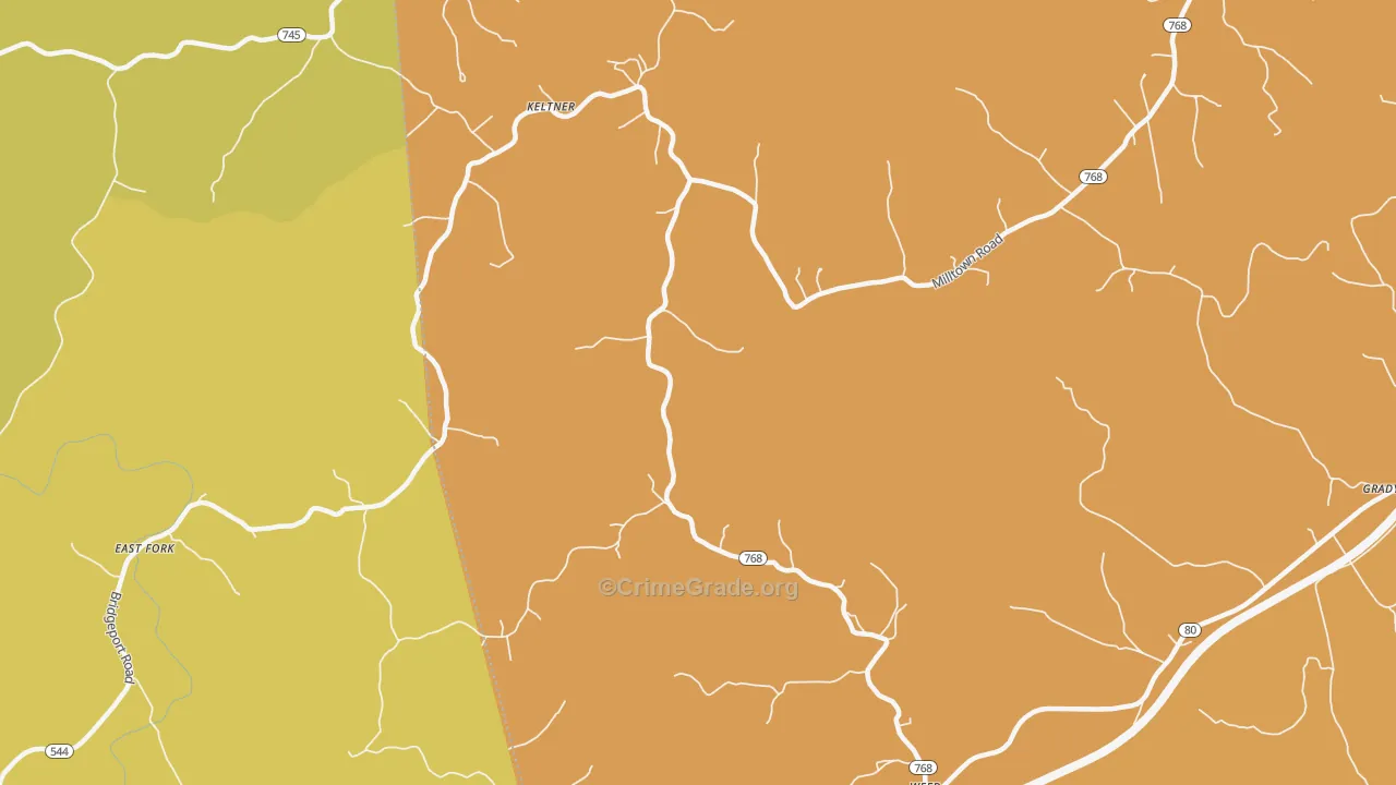 Milltown, KY Map of Vandalism Rates