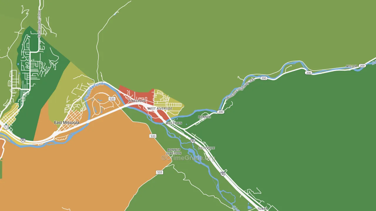 Milltown, MT Map of Vandalism Rates