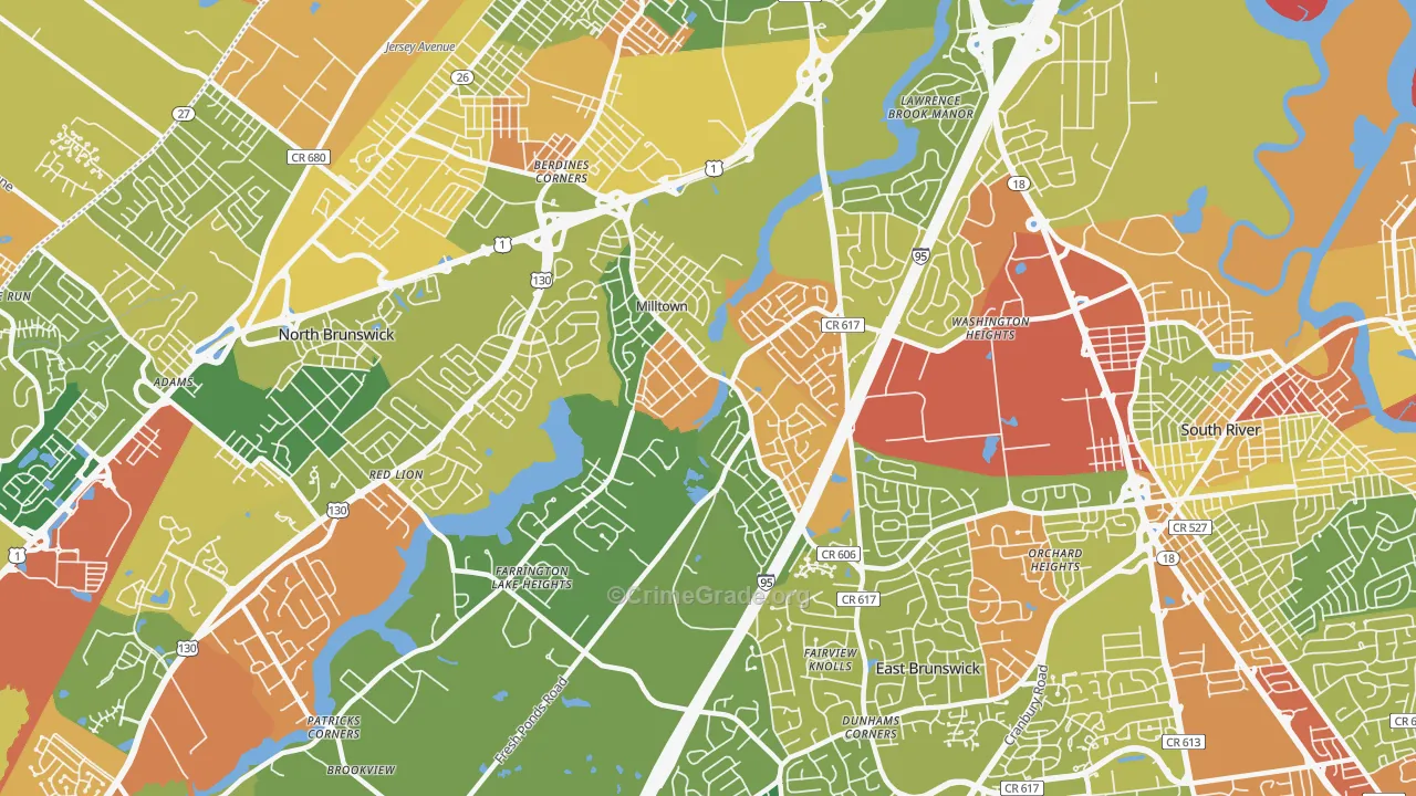 Milltown, NJ Map of Vandalism Rates
