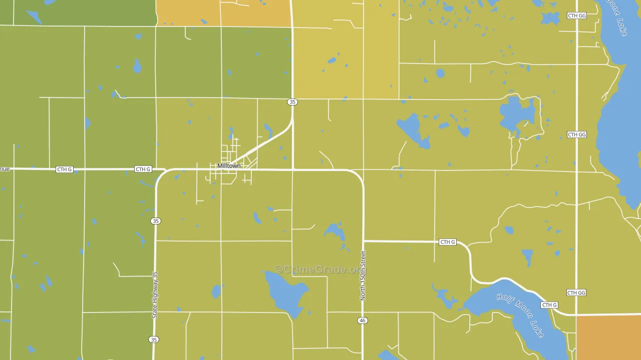 Milltown, WI Map of Vandalism Rates