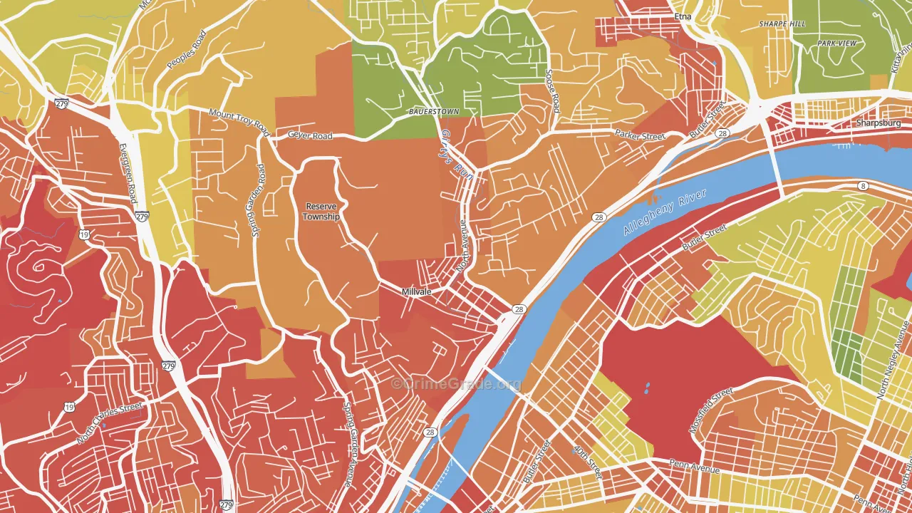 Millvale, PA Map of Vandalism Rates